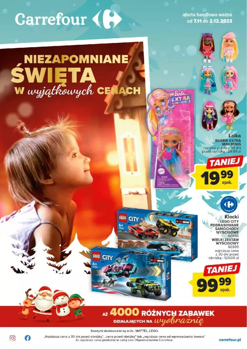 Gazetka promocyjna Carrefour - ważna 07.11 do 02.12.2023 - strona 1 - produkty: Barbie, Klocki, Lalka, LEGO, LEGO City, Mattel