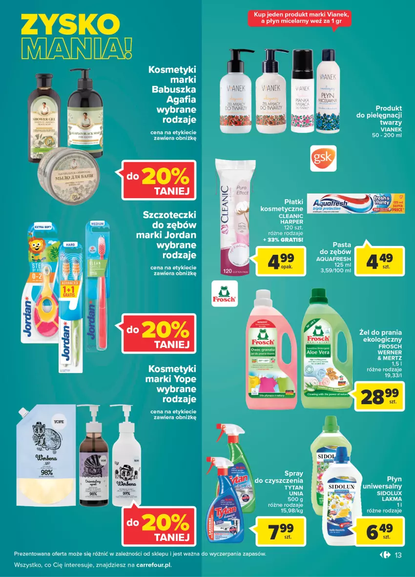 Gazetka promocyjna Carrefour - Gazetka Market Zyskoteka - ważna 08.02 do 14.02.2022 - strona 13 - produkty: Fa, Sidolux, Spray do czyszczenia, Tytan, Yope