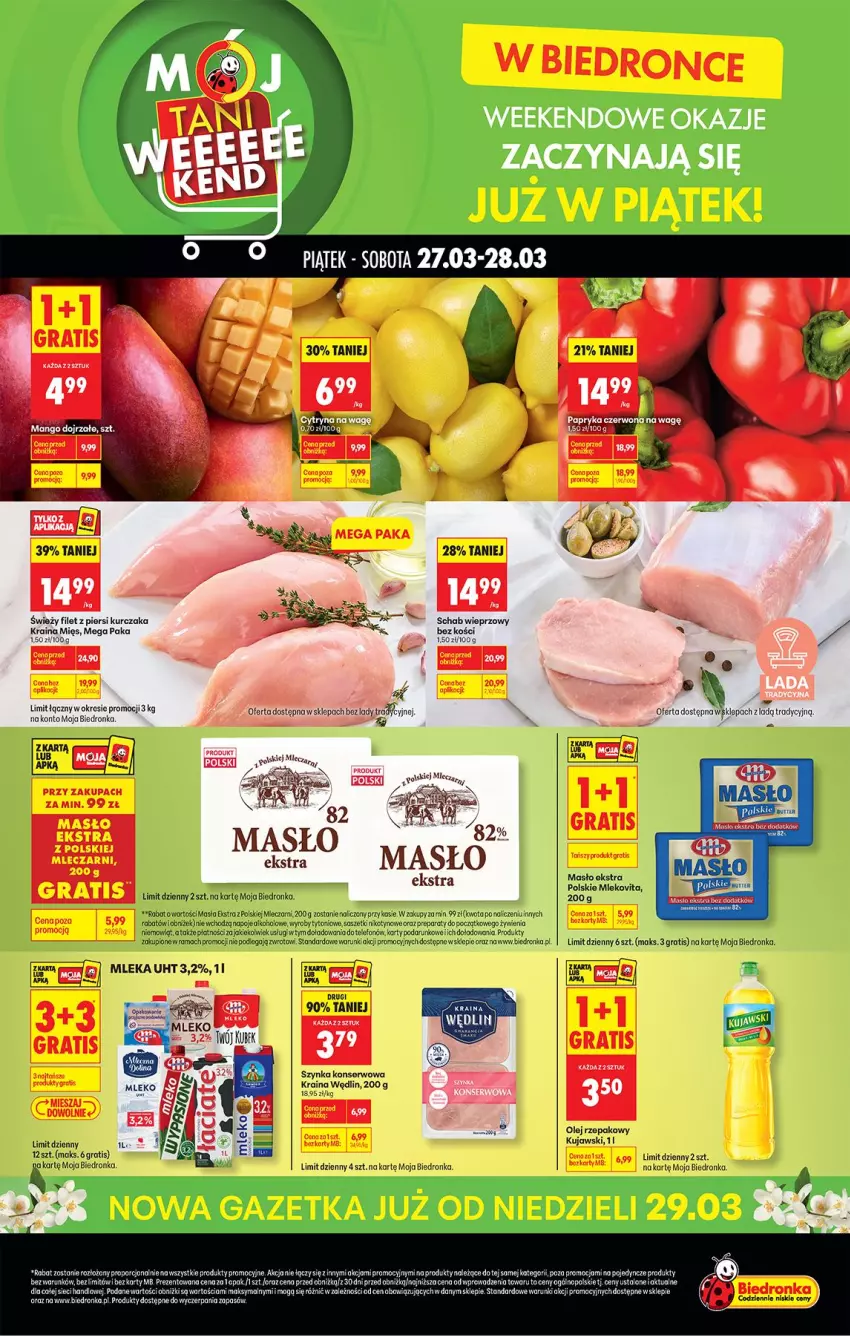 Gazetka promocyjna Biedronka - Tani Weekend - ważna 27.03 do 28.03.2026 - strona 1 - produkty: Filet z piersi kurczaka, Kurczak, Papryka, Papryka czerwona, Por, Schab wieprzowy
