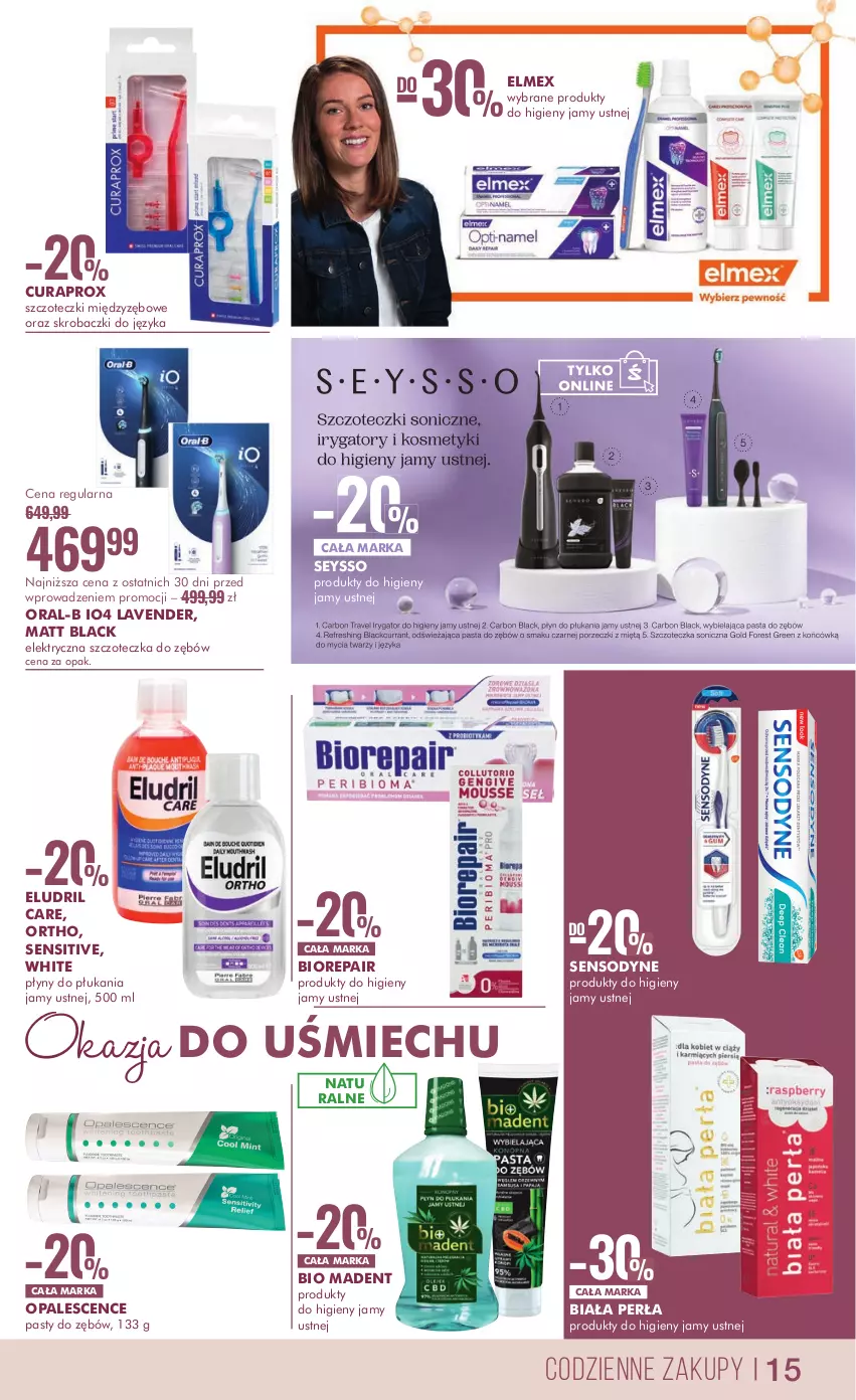 Gazetka promocyjna Super Pharm - Gazetka - ważna 12.10 do 24.10.2023 - strona 15 - produkty: Biorepair, Curaprox, Elektryczna szczoteczka, Elmex, Lack, Perła, Sensodyne, Seysso, Szczoteczka, Szczoteczka do zębów