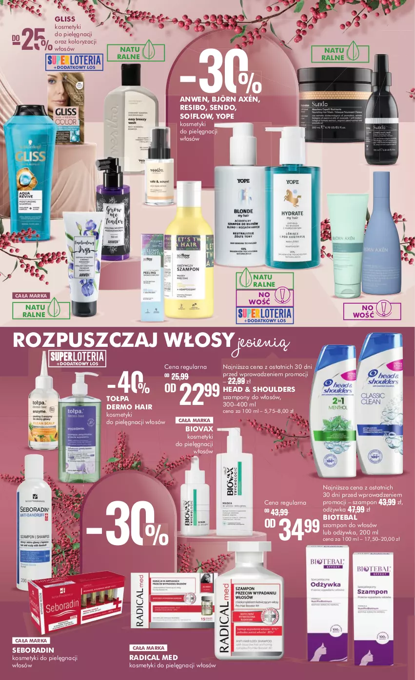 Gazetka promocyjna Super Pharm - Gazetka - ważna 12.10 do 24.10.2023 - strona 4 - produkty: BIOTEBAL, Biovax, Kosmetyki do pielęgnacji, Odżywka, Seboradin, Szampon, Tołpa, Yope