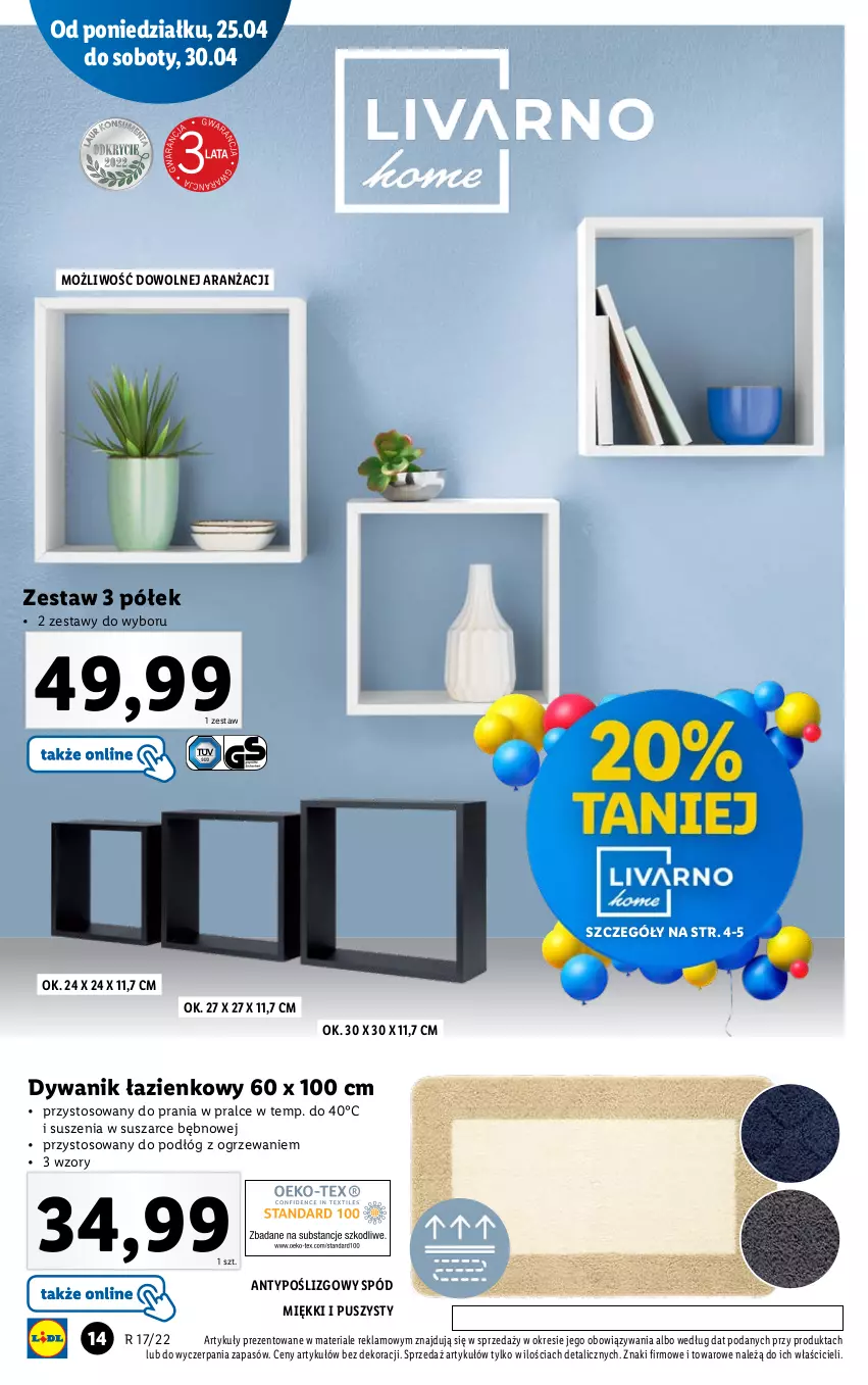 Gazetka promocyjna Lidl - GAZETKA - ważna 25.04 do 30.04.2022 - strona 14 - produkty: Dywan, Dywanik, Dywanik łazienkowy, Ogrzewanie