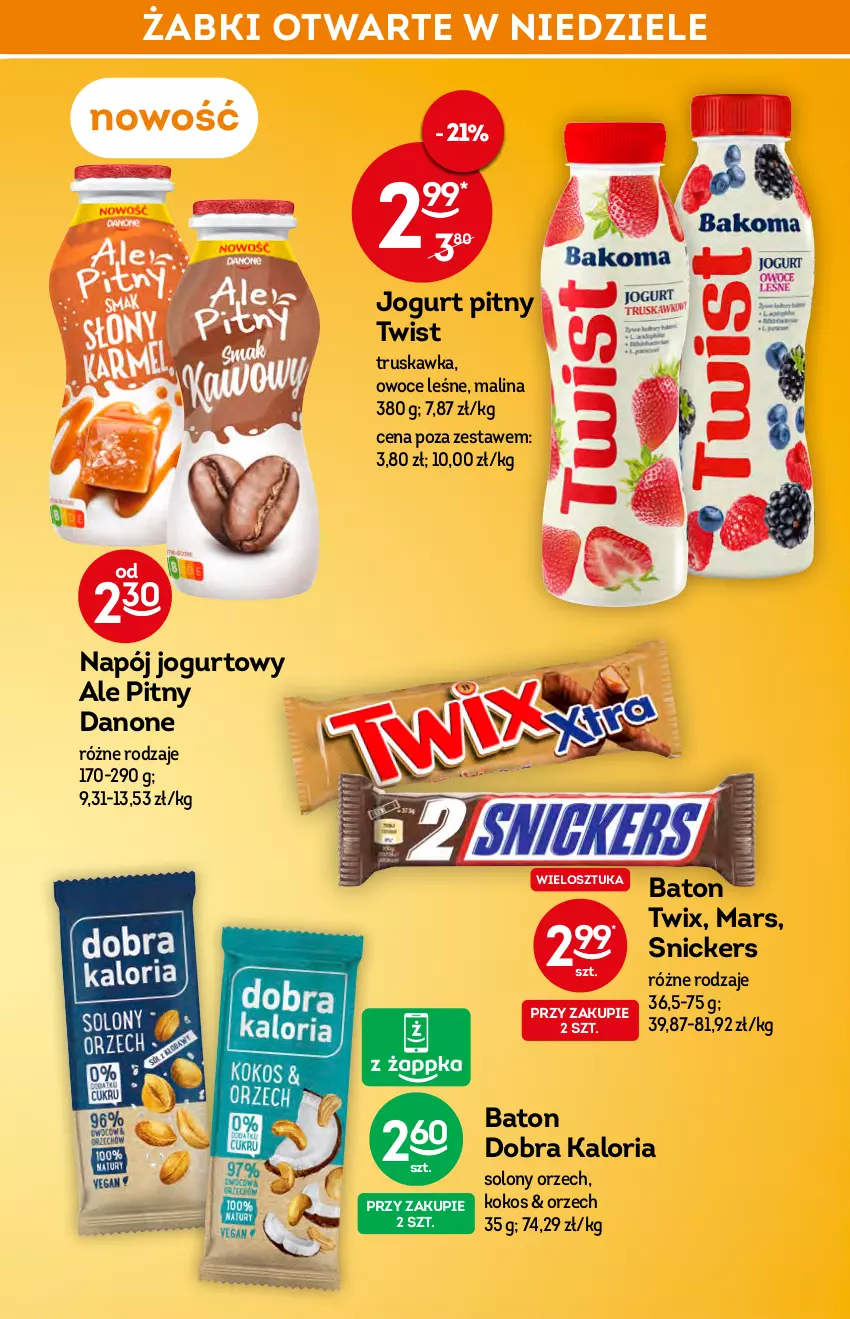 Gazetka promocyjna Żabka - ważna 19.01 do 26.01.2022 - strona 27 - produkty: Baton, Danone, Jogurt, Jogurt pitny, Kokos, Mars, Napój, Napój jogurtowy, Owoce, Snickers, Twix