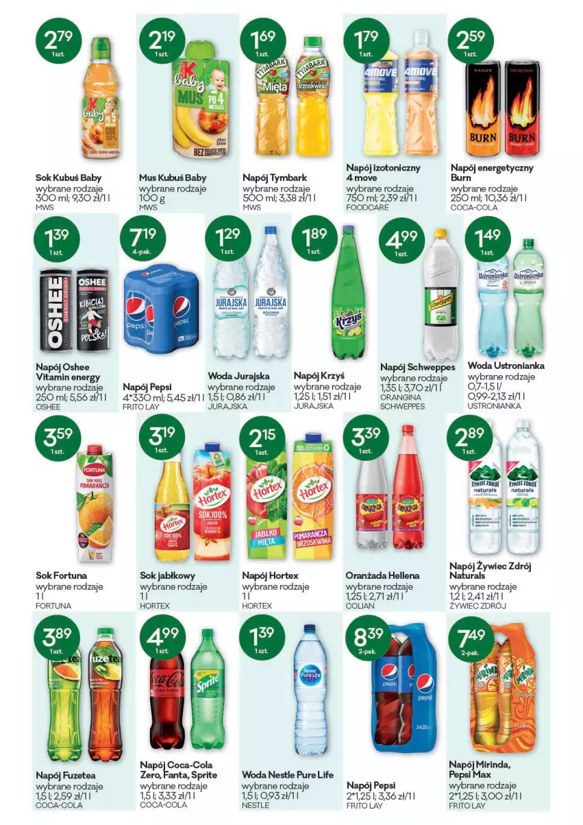 Gazetka promocyjna Groszek - Gazetka - ważna 17.06 do 29.06.2021 - strona 10 - produkty: Coca-Cola, Fa, Fanta, Fortuna, Gin, Hellena, Hortex, Kubuś, Mus, Napój, Napój energetyczny, Napój izotoniczny, Oranżada, Oshee, Pepsi, Pur, Schweppes, Sok, Sok jabłkowy, Sprite, Tymbark, Woda