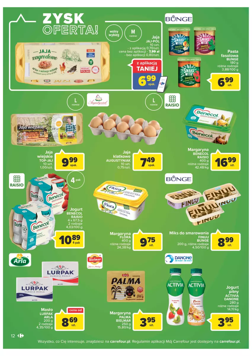 Gazetka promocyjna Carrefour - Gazetka Carrefour Zyskoteka - ważna 04.10 do 08.10.2022 - strona 12 - produkty: Activia, Benecol, Danone, Fa, Finuu, Flora, Jaja, Jogurt, LG, Lurpak, Margaryna, Masło, Palma, Top