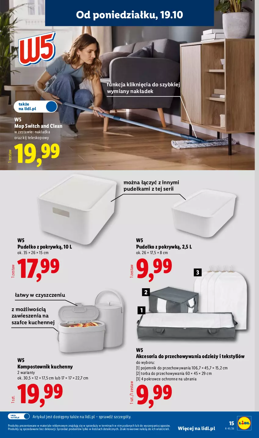 Gazetka promocyjna Lidl - Katalog - ważna 19.10 do 24.10.2026 - strona 15 - produkty: Mop, Pojemnik, Pojemnik do przechowywania, Pudełko, Ser, Teleskop, Torba, Ubrania