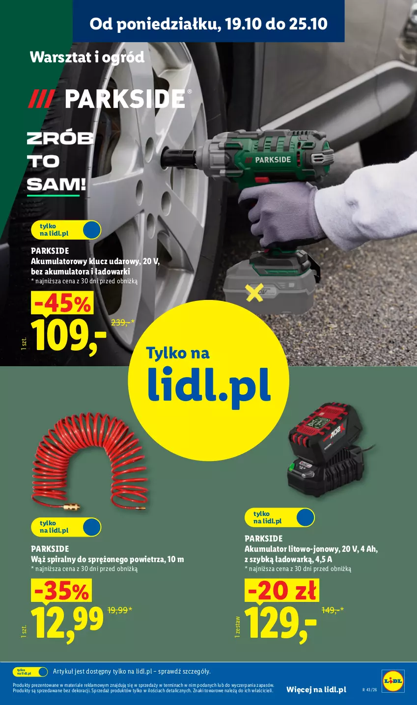 Gazetka promocyjna Lidl - Katalog - ważna 19.10 do 24.10.2026 - strona 21 - produkty: Akumulator, Klucz udarowy, Ogród, Parkside