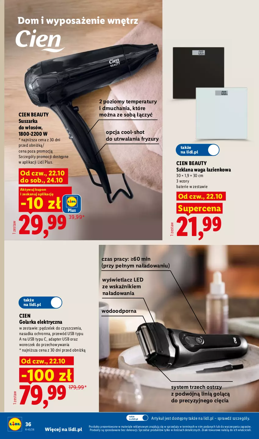 Gazetka promocyjna Lidl - Katalog - ważna 19.10 do 24.10.2026 - strona 46 - produkty: Golarka, LANA, Por, Przewód, Suszarka, Waga, Waga łazienkowa, Woreczek