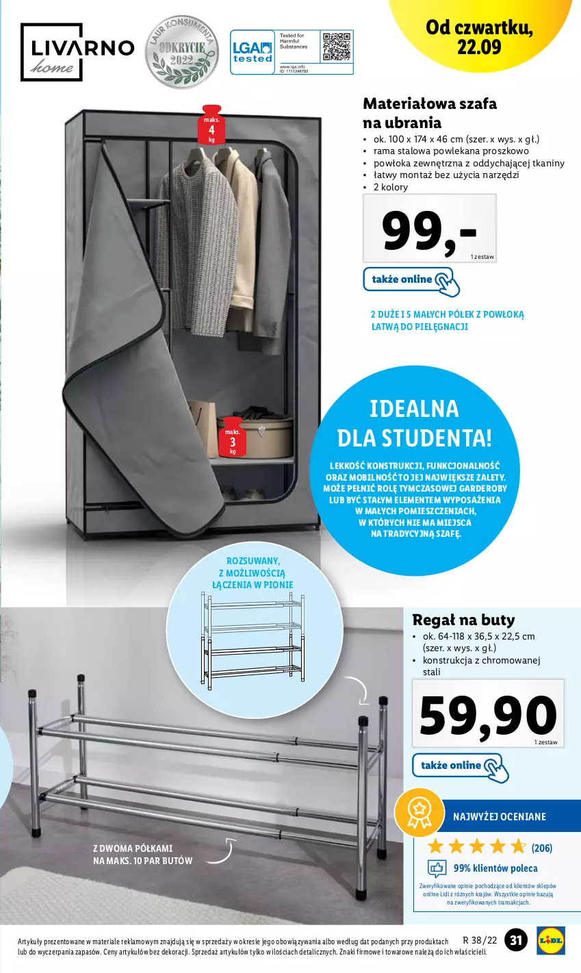 Gazetka promocyjna Lidl - GAZETKA - ważna 19.09 do 24.09.2022 - strona 33 - produkty: Buty, Fa, Mobil, Półka, Rama, Regał, Szafa, Tran, Ubrania