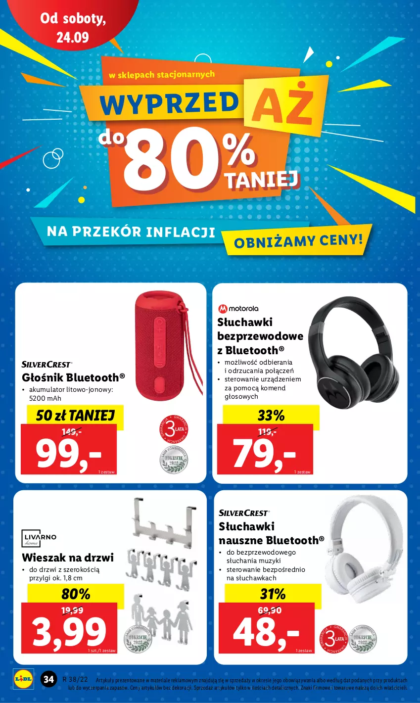 Gazetka promocyjna Lidl - GAZETKA - ważna 19.09 do 24.09.2022 - strona 36 - produkty: Akumulator, Drzwi, Głośnik, Głośnik bluetooth, LG, Słuchawki, Słuchawki bezprzewodowe, Wieszak