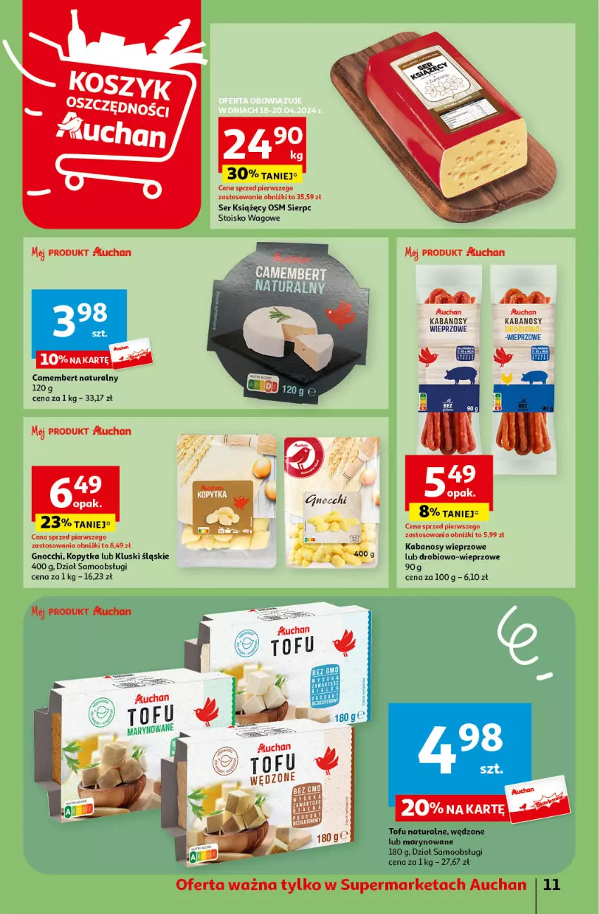 Gazetka promocyjna Auchan - Gazetka Oferty tygodnia! Supermarket Auchan - ważna 18.04 do 24.04.2024 - strona 11 - produkty: Camembert, Gnocchi, K2, Kabanos, Kopytka, Ser, Tofu