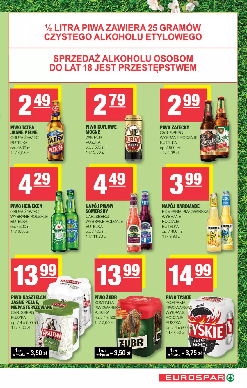 Gazetka promocyjna Spar - EuroSpar - ważna 18.05 do 28.05.2025 - strona 11 - produkty: Carlsberg, Heineken, Kasztelan, Napój, Piwo, Pur, Somersby, Tatra, Tyskie