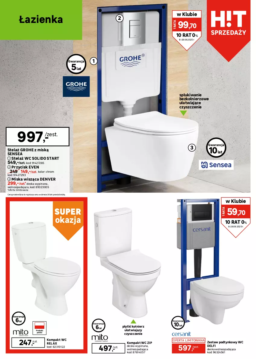 Gazetka promocyjna Leroy Merlin - Gazetka Leroy Merlin - ważna 06.08 do 28.08.2025 - strona 16 - produkty: Bateria, Bateria umywalkowa, Deska wolnoopadająca, Grohe, Kompakt WC, Miska, Miska wisząca, Ser, Sok, Zestaw podtynkowy WC