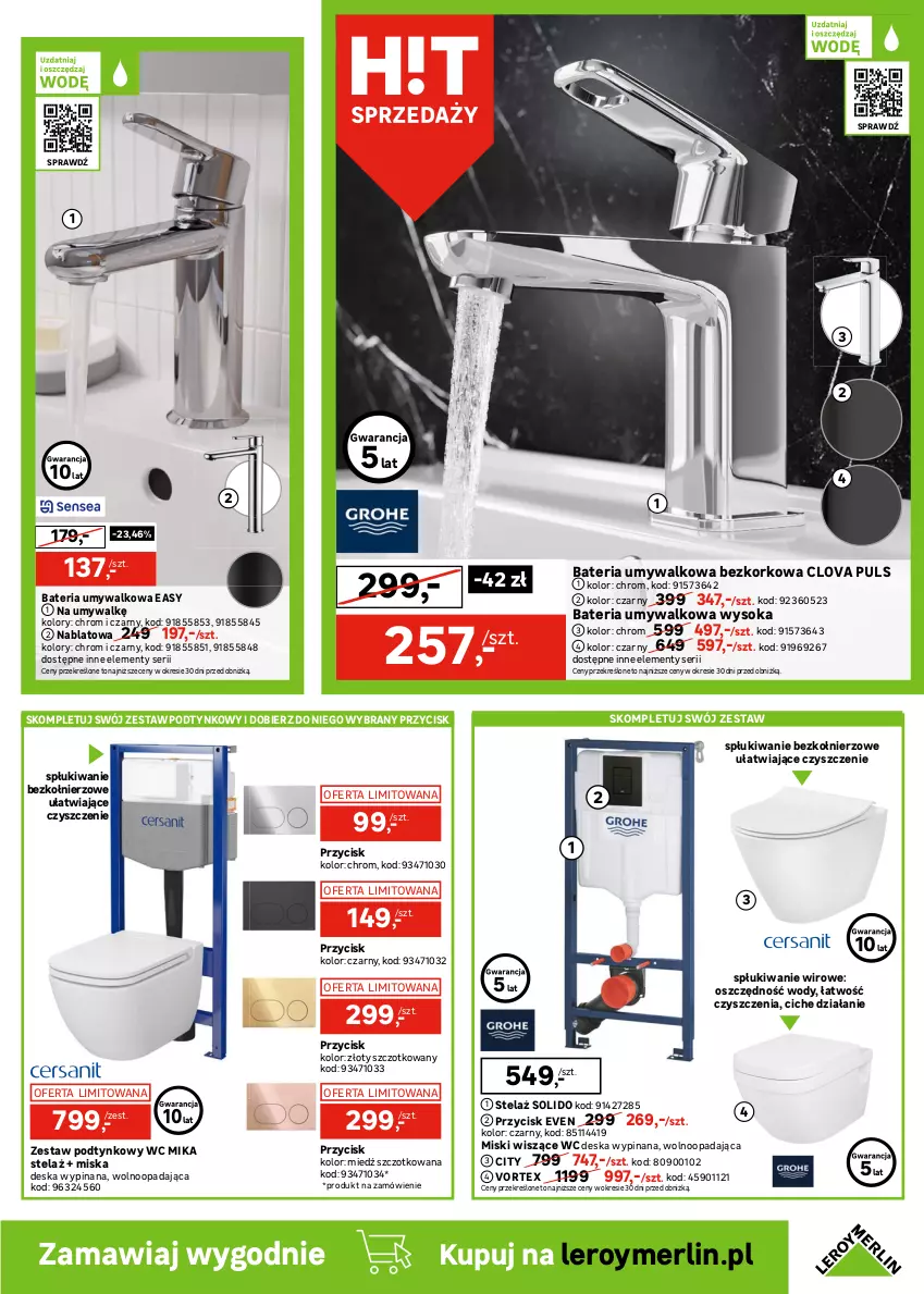 Gazetka promocyjna Leroy Merlin - Gazetka Leroy Merlin - ważna 06.08 do 28.08.2025 - strona 17 - produkty: Bateria, Bateria umywalkowa, Deska wolnoopadająca, Grohe, Kompakt WC, Miska, Miska wisząca, Ser, Sok, Zestaw podtynkowy WC