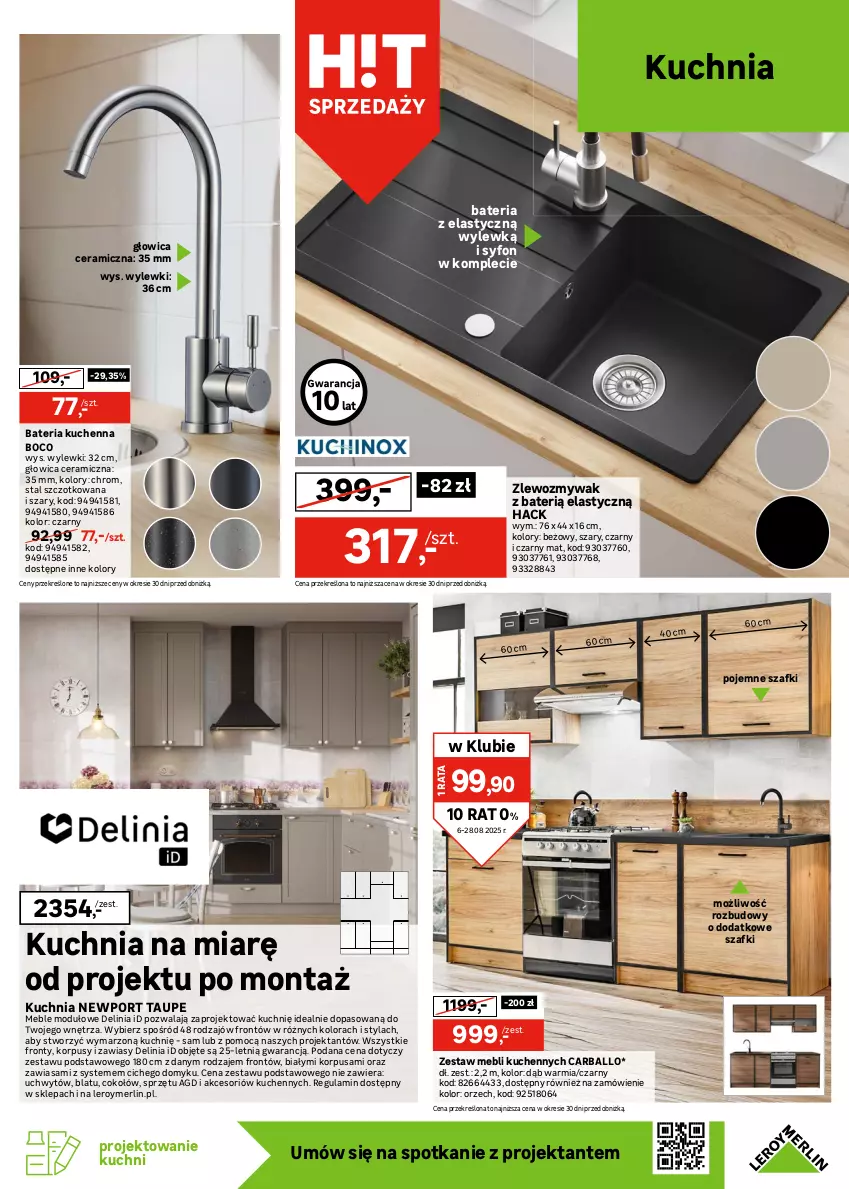 Gazetka promocyjna Leroy Merlin - Gazetka Leroy Merlin - ważna 06.08 do 28.08.2025 - strona 5 - produkty: Bateria, Bateria kuchenna, Drzwi, Klamka, Korpusy, Kuchnia, Meble, Por, Ser, Sok, Syfon, Zestaw mebli kuchennych, Zlew, Zlewozmywak