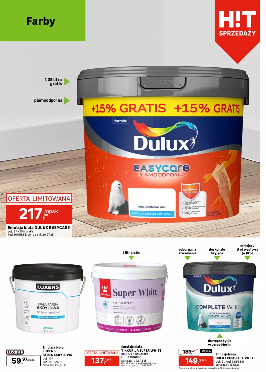 Gazetka promocyjna Leroy Merlin - Gazetka Leroy Merlin - ważna 06.08 do 28.08.2025 - strona 6 - produkty: Dulux, Emulsja, Fa, Farba akrylowa, Gra, Kuchnia, Luxens, Por, Ser, Sok