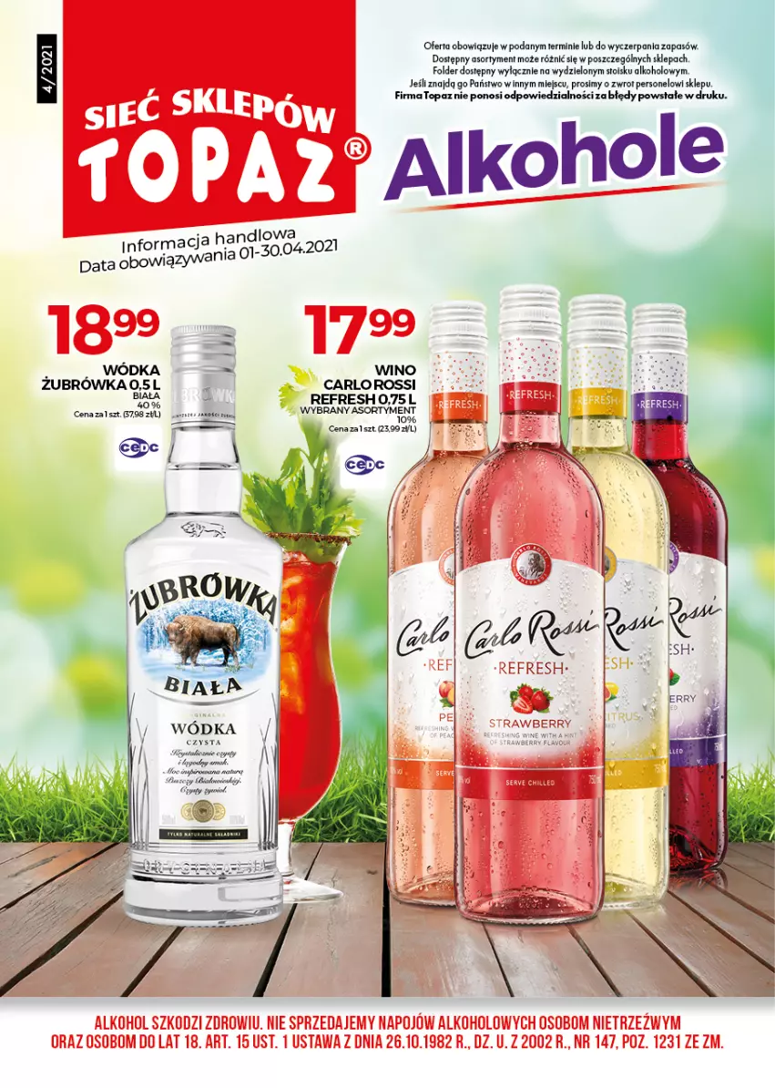 Gazetka promocyjna Topaz - Gazetka - ważna 01.04 do 30.04.2021 - strona 1 - produkty: Alkohole, Top, Wódka