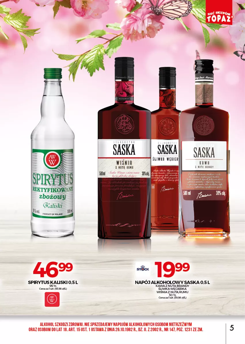 Gazetka promocyjna Topaz - Gazetka - ważna 01.04 do 30.04.2021 - strona 5 - produkty: Brandy, Kawa, Napój, Rum, Saska