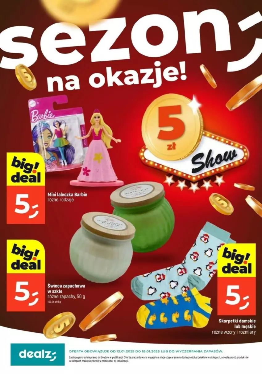 Gazetka promocyjna Dealz - ważna 13.01 do 18.01.2025 - strona 1 - produkty: Barbie, Fa, Karp, Kasia, Skarpetki