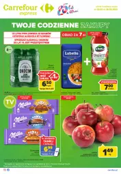 Gazetka promocyjna Carrefour - Gazetka Globi - Gazetka - ważna od 21.02 do 21.02.2022 - strona 1 - produkty: Piwa, Piwo, Lubella, Makaron, Sos, Koc, Gra, Bell, Kosz, Szampion, Czekolada, Bella, Okocim, Ligol, Milka, Jabłka