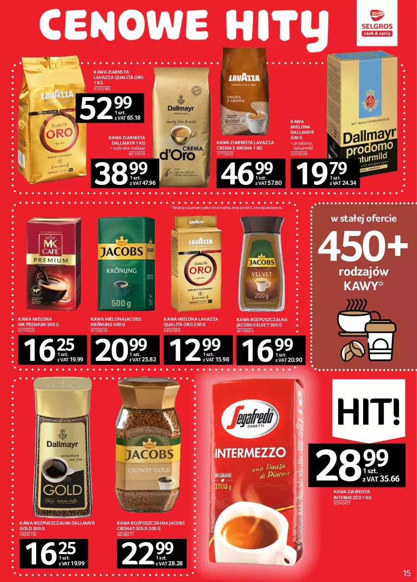 Gazetka promocyjna Selgros - Oferta spożywcza - ważna 02.02 do 15.02.2023 - strona 15 - produkty: Dallmayr, Jacobs, Jacobs Krönung, Jacobs Velvet, Kawa, Kawa mielona, Kawa rozpuszczalna, Kawa ziarnista, Lavazza, Velvet