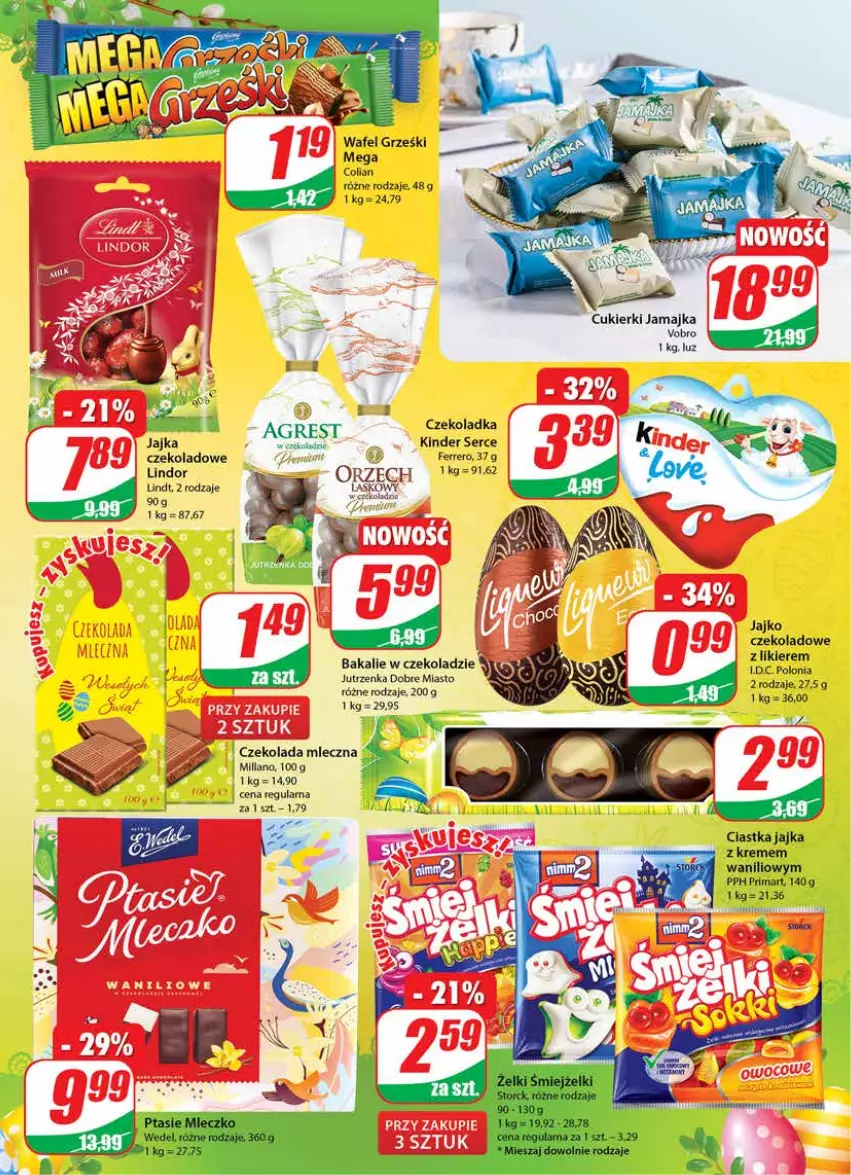 Gazetka promocyjna Dino - Gazetka - ważna 13.04 do 19.04.2022 - strona 3 - produkty: Ciastka, Cukier, Cukierki, Czekolada, Czekolada mleczna, Ferrero, Grześki, Jutrzenka, Kinder, Lindor, Lindt, Prima, Ser