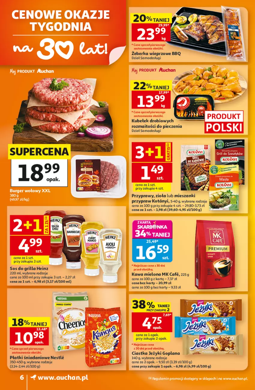 Gazetka promocyjna Auchan - 30 Lat Supermarket - ważna 06.08 do 12.08.2026 - strona 6 - produkty: Ciastka, Danio, Goplana, Grill, Heinz, Jeżyki, Kawa, Kawa mielona, LANA, Piec, Przyprawy, Sos