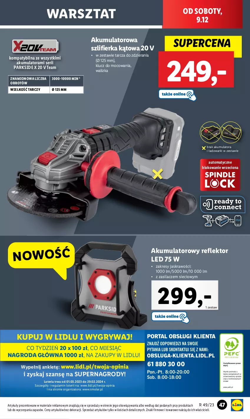 Gazetka promocyjna Lidl - GAZETKA - ważna 04.12 do 09.12.2023 - strona 51 - produkty: Akumulator, Gry, Mola, Parkside, Reflektor, Reflektor LED, Ser, Szlifierka, Szlifierka kątowa, Walizka