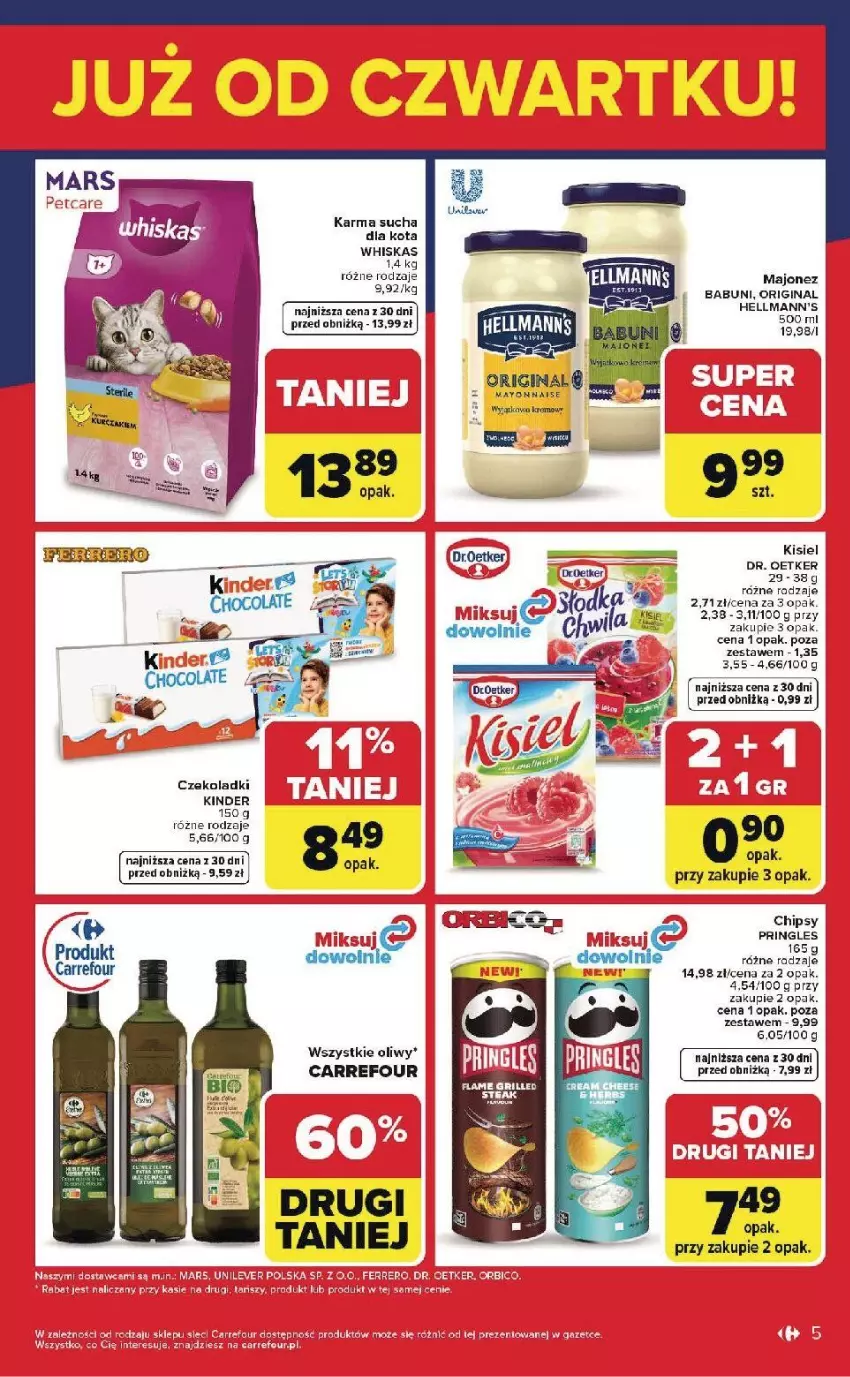 Gazetka promocyjna Carrefour - Gazetka Weekend okazji już od czwartku! - ważna 14.05 do 16.05.2026 - strona 5 - produkty: Babuni, Chipsy, Fa, Ferrero, Gin, Grill, Kinder, Majonez, Mars, Pringles, Ser, Whiskas