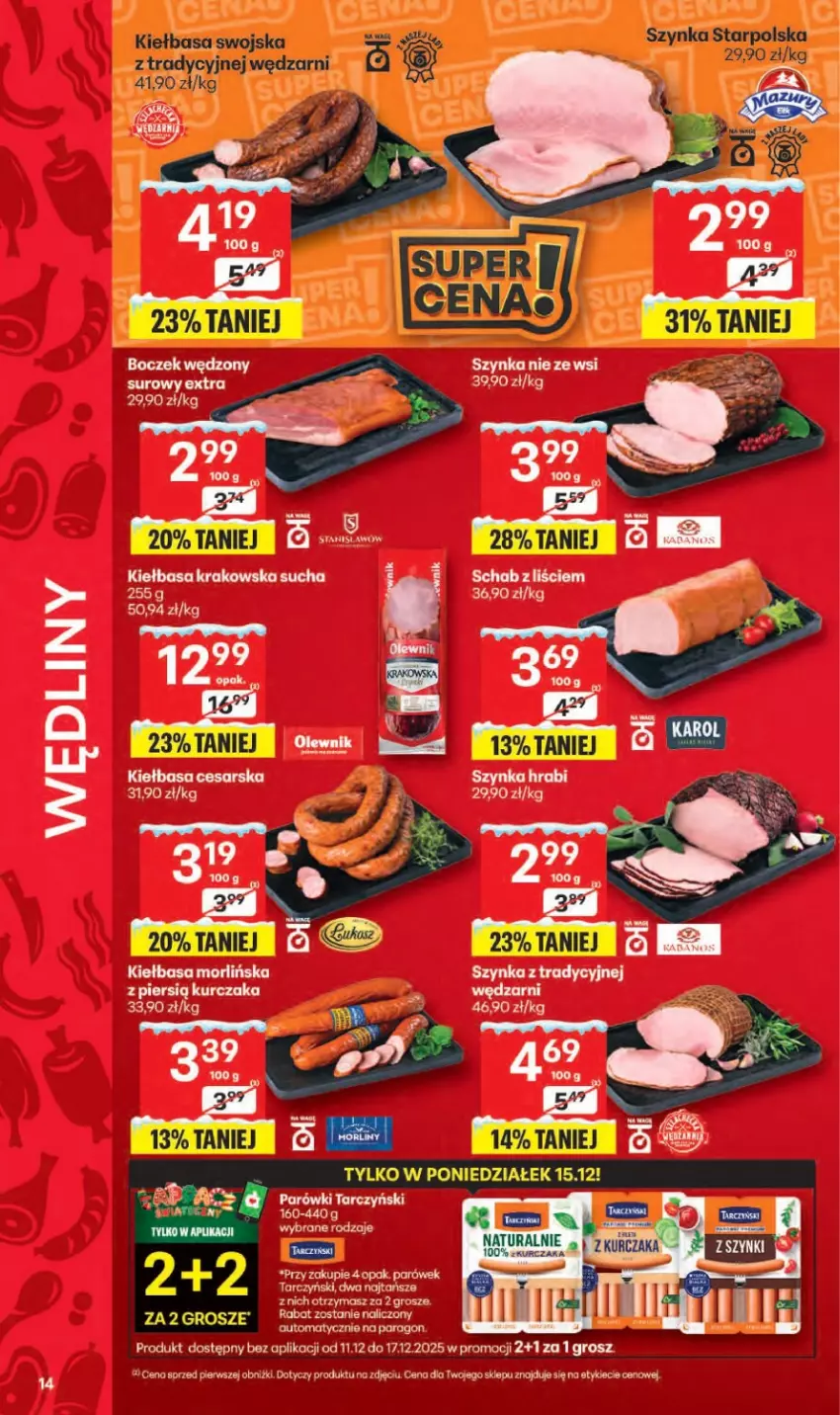 Gazetka promocyjna Delikatesy Centrum - Franczyza DC50 Czwartek - ważna 11.12 do 17.12.2025 - strona 14 - produkty: Kiełbasa, Kiełbasa krakowska, Koc, Kurczak, Saska, Szynka