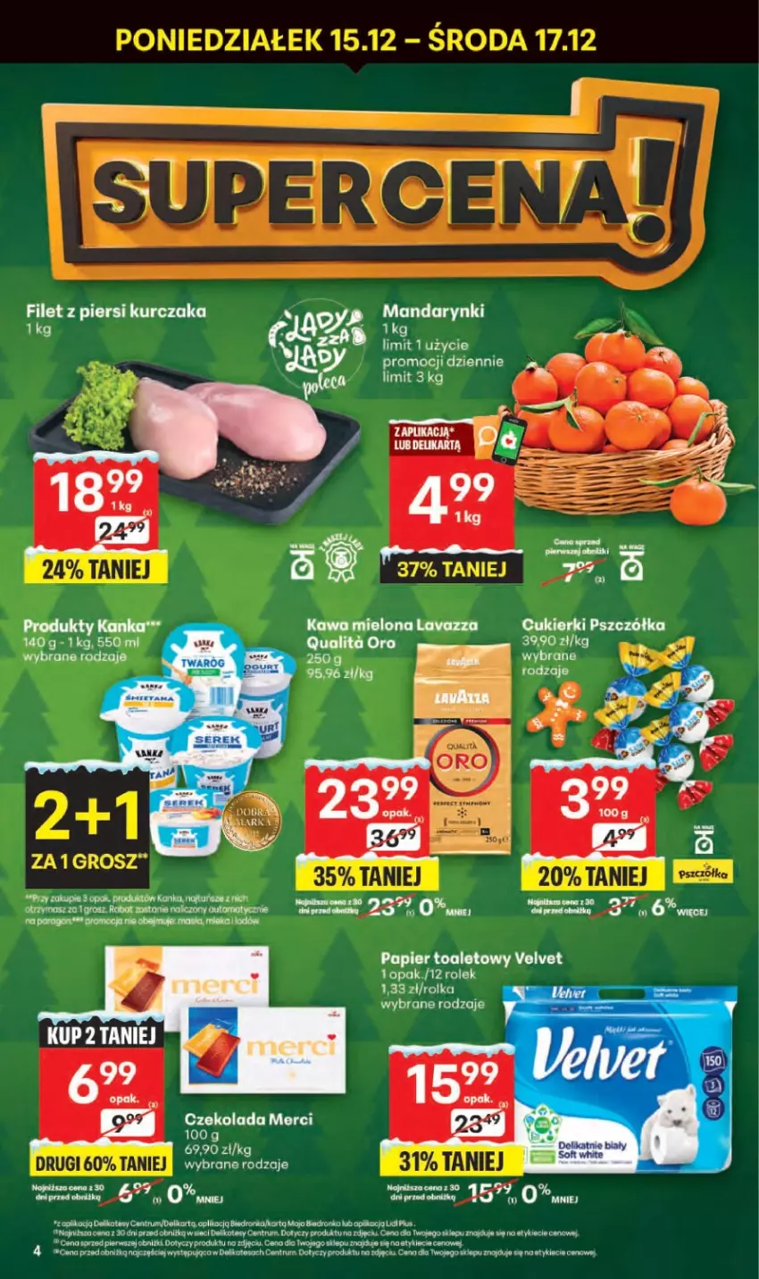 Gazetka promocyjna Delikatesy Centrum - Franczyza DC50 Czwartek - ważna 11.12 do 17.12.2025 - strona 4 - produkty: Cukier, Cukierki, Fa, Filet z piersi kurczaka, Kawa, Kawa mielona, Kurczak, Lavazza, Mandarynki, Merci, Papier, Papier toaletowy, Por, Rum, Velvet
