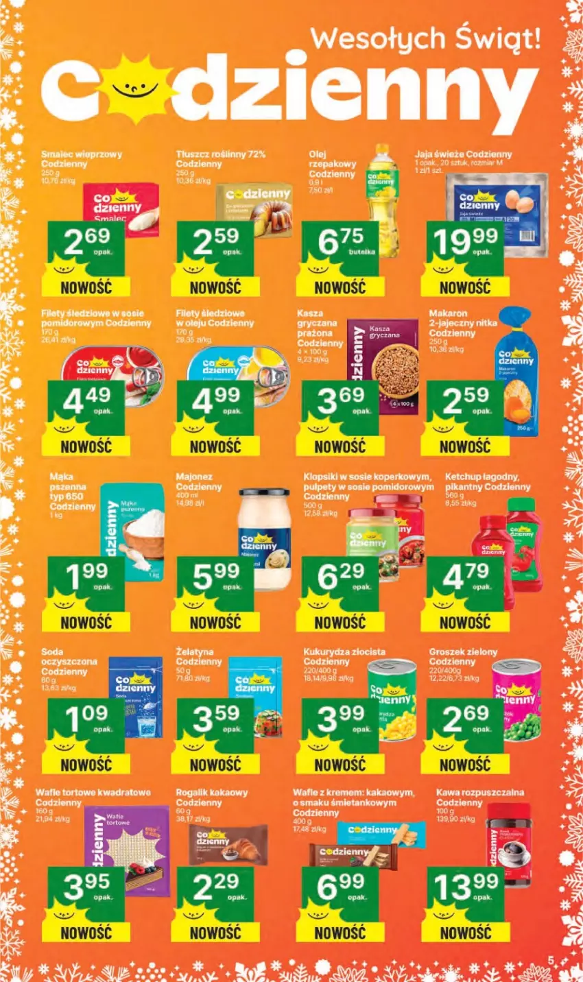 Gazetka promocyjna Delikatesy Centrum - Franczyza DC50 Czwartek - ważna 11.12 do 17.12.2025 - strona 5 - produkty: Kakao, Kawa, Kawa rozpuszczalna, Ketchup, Klopsiki, LG, Makaron, Olej, Pulpety, Rogal, Sos, Tłuszcz roślinny, Wafle