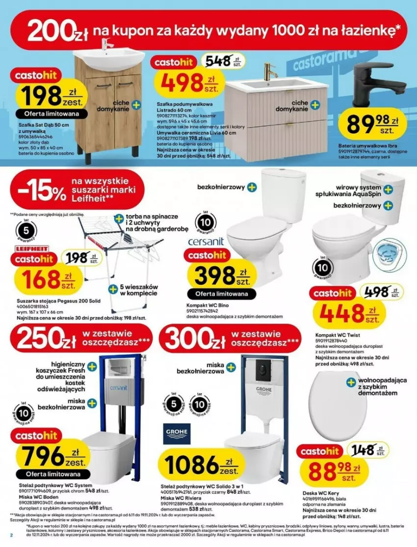 Gazetka promocyjna Castorama - ważna 06.11 do 19.11.2024 - strona 9 - produkty: Astor, Asus, Brodzik, Cersanit, Deska wolnoopadająca, Gra, Kompakt WC, LG, Miska, Olej, Por, Rama, Suszarka, Syfon, Torba, Uchwyty, Wieszak