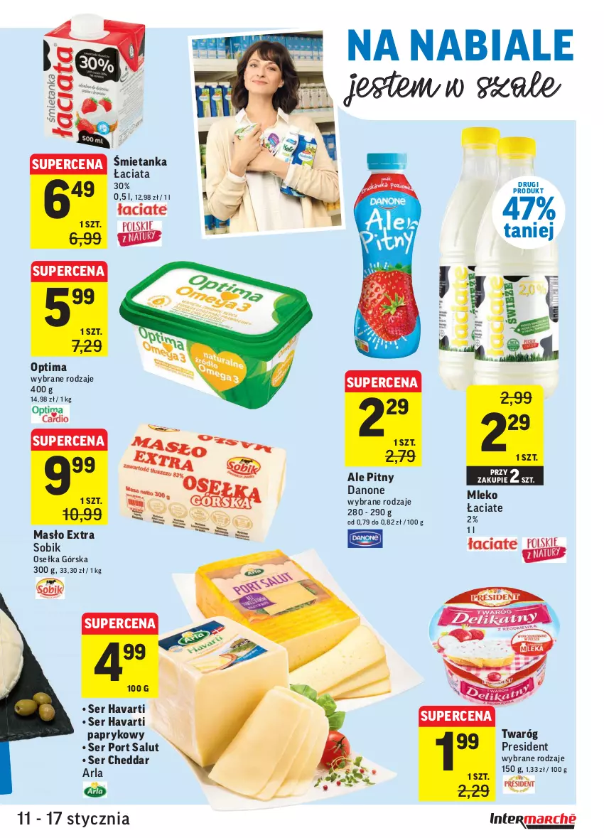 Gazetka promocyjna Intermarche - ważna 11.01 do 17.01.2022 - strona 21 - produkty: Cheddar, Danone, Havarti, Masło, Mleko, Optima, Por, Ser, Szal, Twaróg