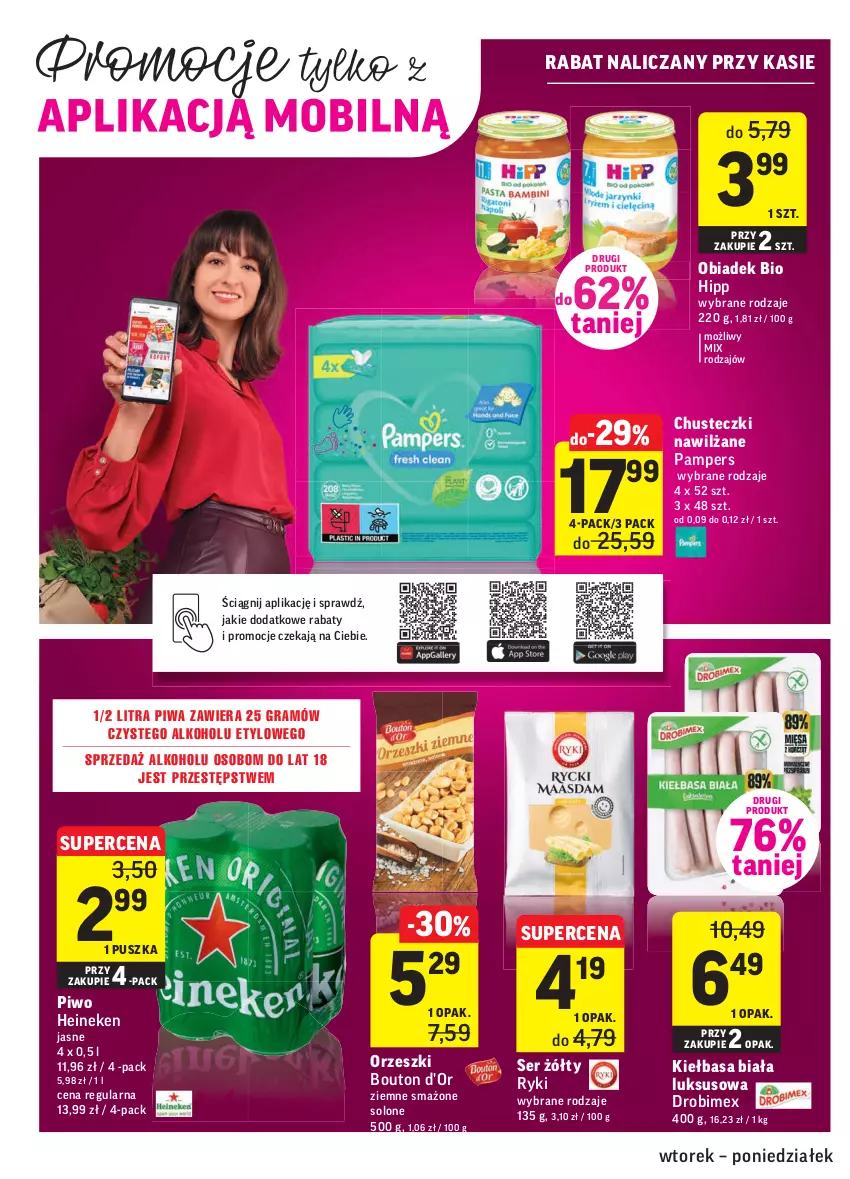 Gazetka promocyjna Intermarche - ważna 11.01 do 17.01.2022 - strona 32 - produkty: Chusteczki, Drobimex, Gra, Heineken, HiPP, Kiełbasa, Kiełbasa biała, Orzeszki, Pampers, Piwa, Piwo, Ser