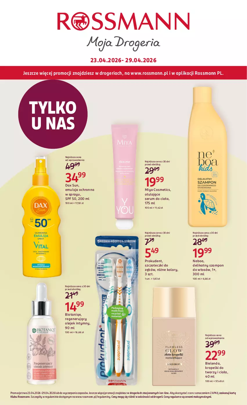 Gazetka promocyjna Rossmann - Gazetka promocyjna Rossmanna - ważna 23.04 do 29.04.2026 - strona 1 - produkty: Bielenda, DAX, Emulsja, Miya Cosmetics, Olej, Prokudent, Rum, Ser, Serum, Szampon