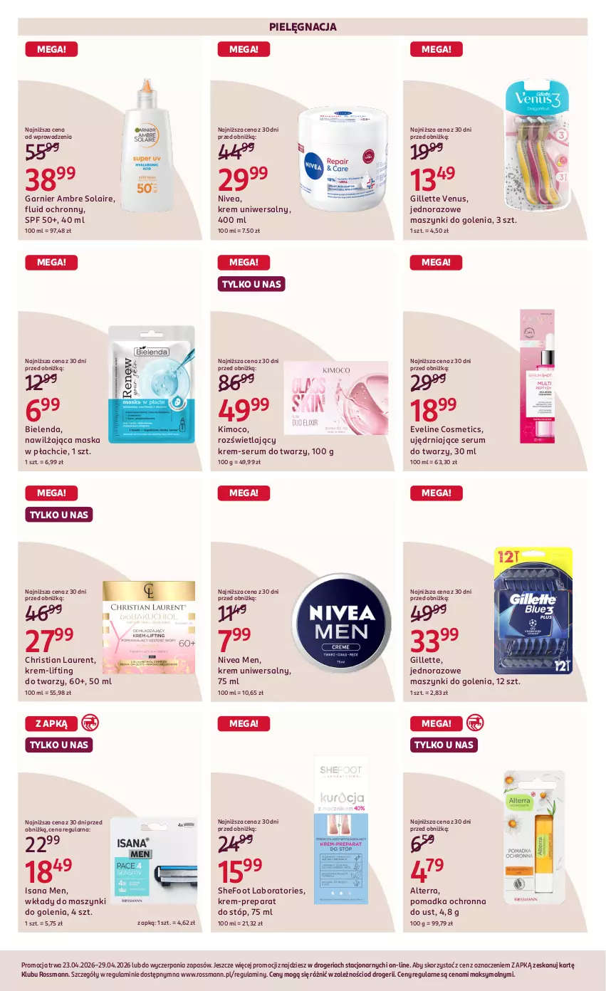 Gazetka promocyjna Rossmann - Gazetka promocyjna Rossmanna - ważna 23.04 do 29.04.2026 - strona 3 - produkty: Alterra, Bielenda, Eveline, Garnier, Gillette, Gillette Venus, Isana, Krem uniwersalny, Laur, Maska, Maska w płachcie, Nivea, Nivea Men, Rum, Ser, Serum, Serum do twarzy, Venus