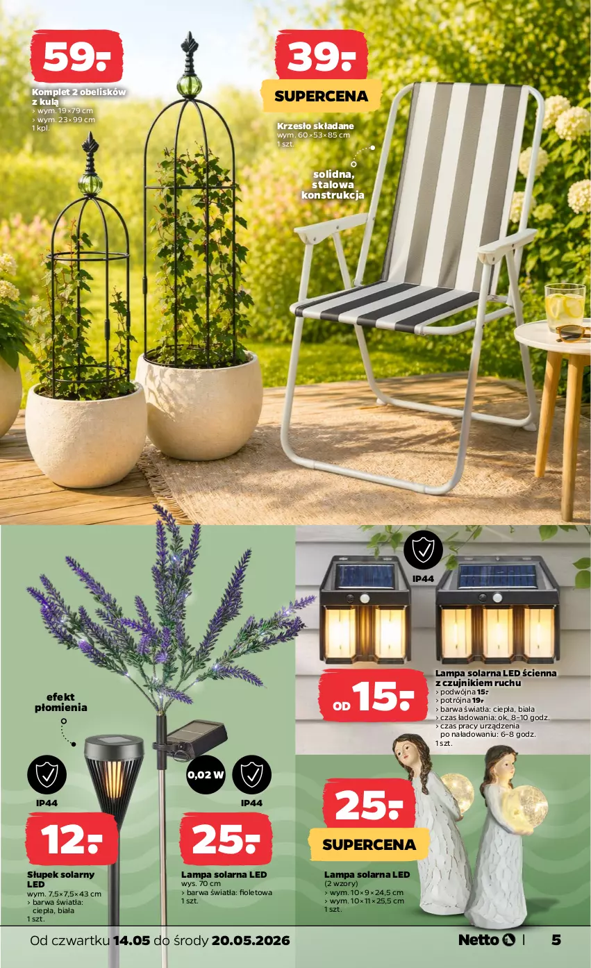 Gazetka promocyjna Netto - Od Czwartku - ważna 14.05 do 20.05.2026 - strona 5 - produkty: Krzesło, Krzesło składane, Lampa, Słupek