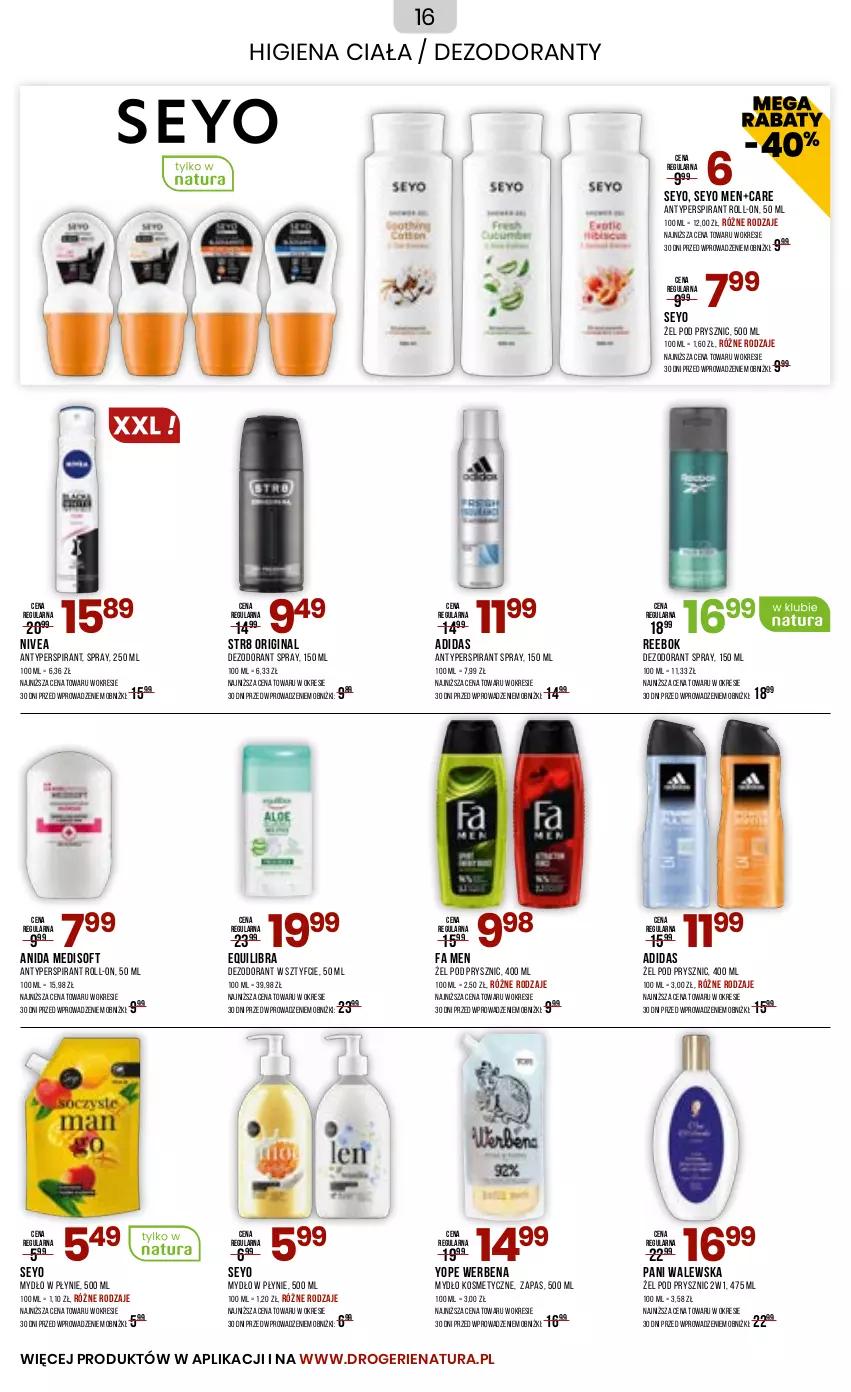 Gazetka promocyjna Drogerie Natura - Gazetka Drogerie Natura - ważna 05.03 do 03.04.2025 - strona 16 - produkty: Adidas, Antyperspirant, Dezodorant, Fa, Gin, Mydło, Mydło w płynie, Nivea, Str8, Yope