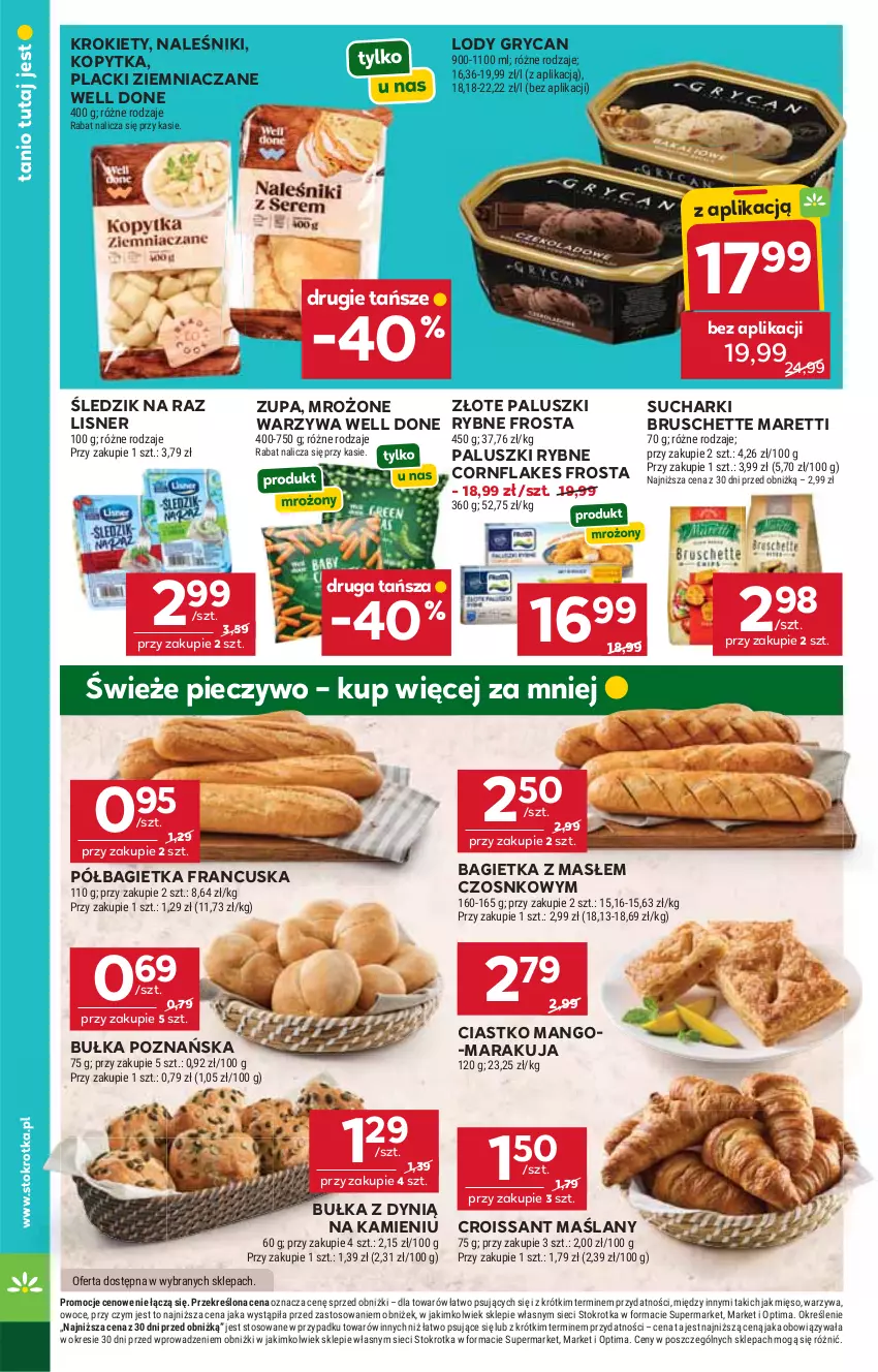 Gazetka promocyjna Stokrotka - Market - ważna 15.10 do 21.10.2026 - strona 12 - produkty: Bagietka, Bruschette, Bułka, Croissant, Dynią, Frosta, Gry, Kopytka, Krokiety, Lack, Lisner, Lody, Mango, Mięso, Naleśniki, Optima, Owoce, Paluszki rybne, Piec, Pieczywo, Półbagietka, Warzywa, Zupa