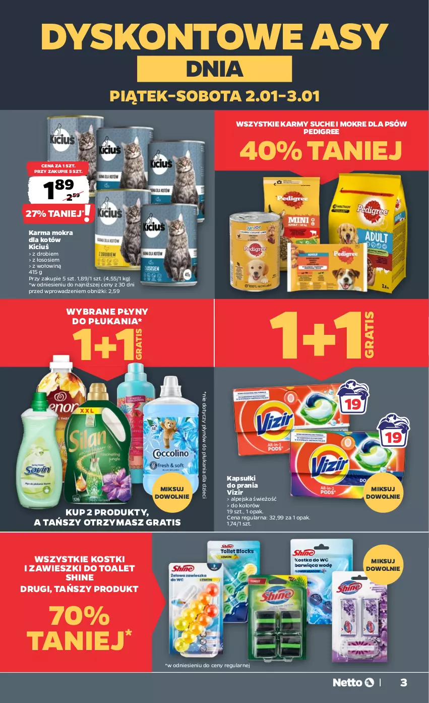 Gazetka promocyjna Netto - Od Piątku - ważna 02.01 do 03.01.2026 - strona 3 - produkty: Dzieci, Gra, Kapsułki do prania, Karma mokra dla kotów, Pedigree, Sos, Vizir, Zawieszki