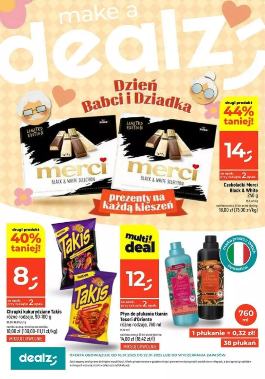 Gazetka promocyjna Dealz - ważna 16.01 do 21.01.2025 - strona 1 - produkty: Chrupki, Fa, Lack, LG, Merci, Płyn do płukania