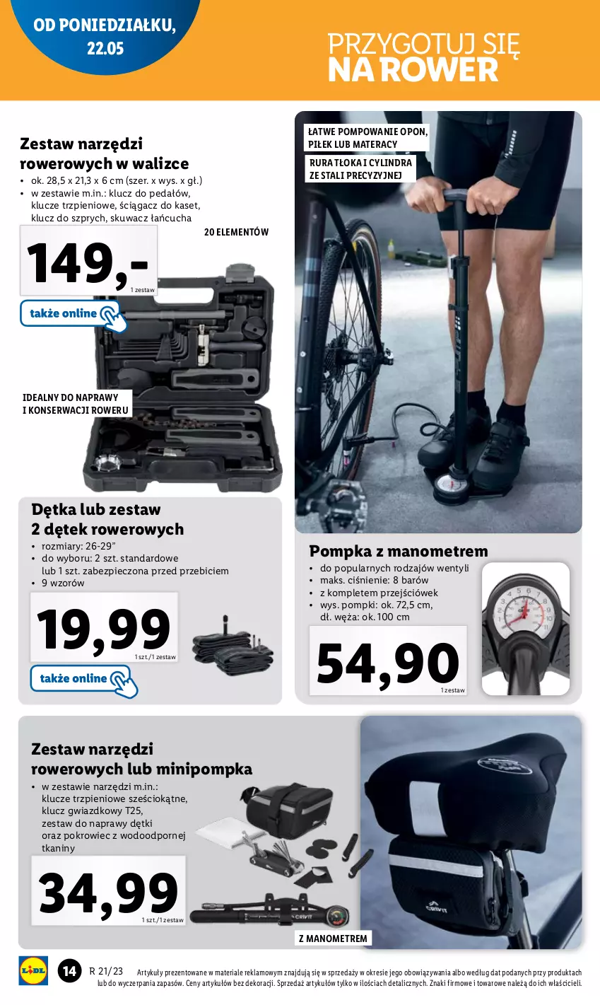 Gazetka promocyjna Lidl - GAZETKA - ważna 22.05 do 27.05.2023 - strona 14 - produkty: BIC, Materac, Piec, Pokrowiec, Pompka, Por, Rower, Rura, Ser, Tera, Zestaw narzędzi