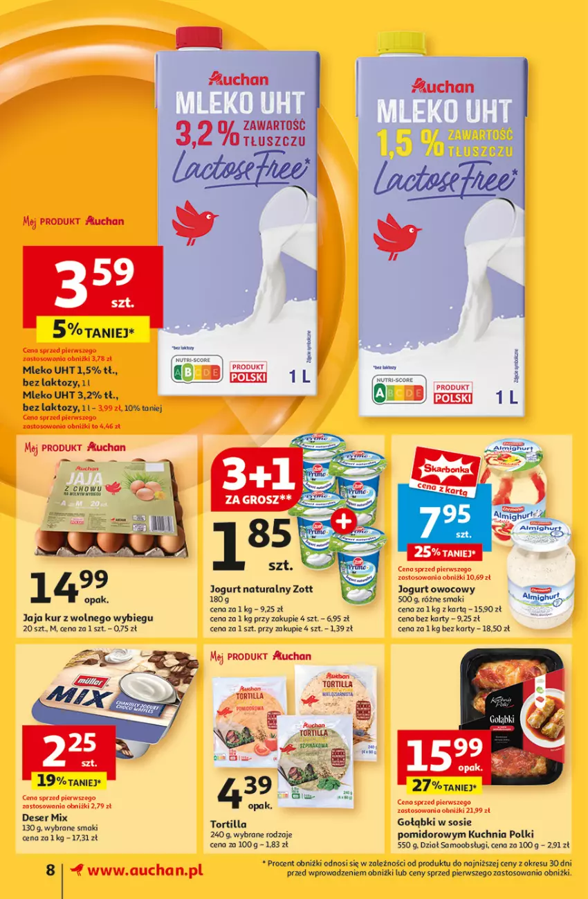 Gazetka promocyjna Auchan - Pewność Niskich Cen Supermarket - ważna 26.09 do 02.10.2024 - strona 10 - produkty: Deser, Jaja, Jogurt, Jogurt naturalny, Jogurt owocowy, Kuchnia, Mleko, Ser, Sos, Tortilla, Zott