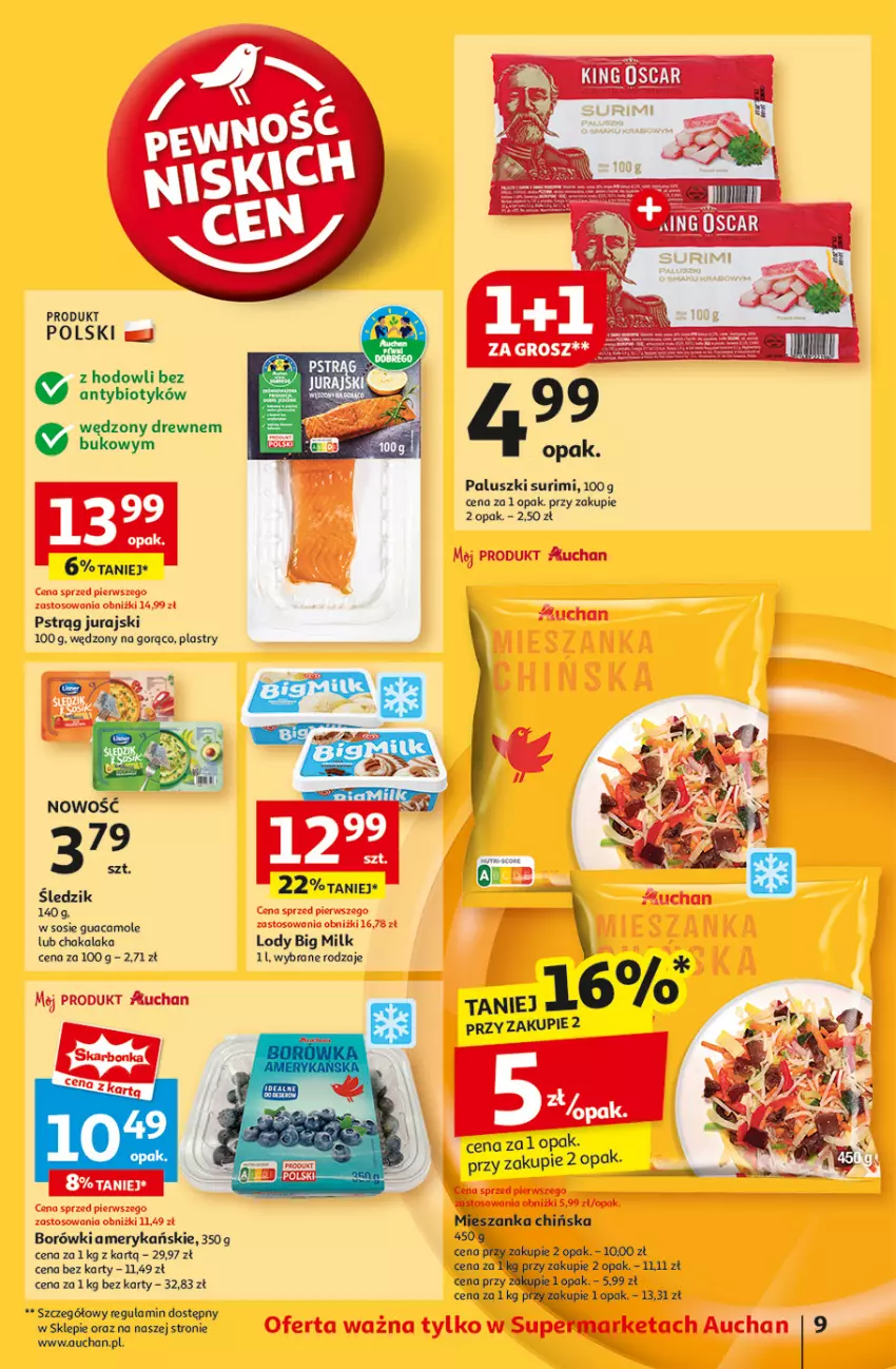 Gazetka promocyjna Auchan - Pewność Niskich Cen Supermarket - ważna 26.09 do 02.10.2024 - strona 11 - produkty: Big Milk, Lody, Pstrąg, Sos, Surimi