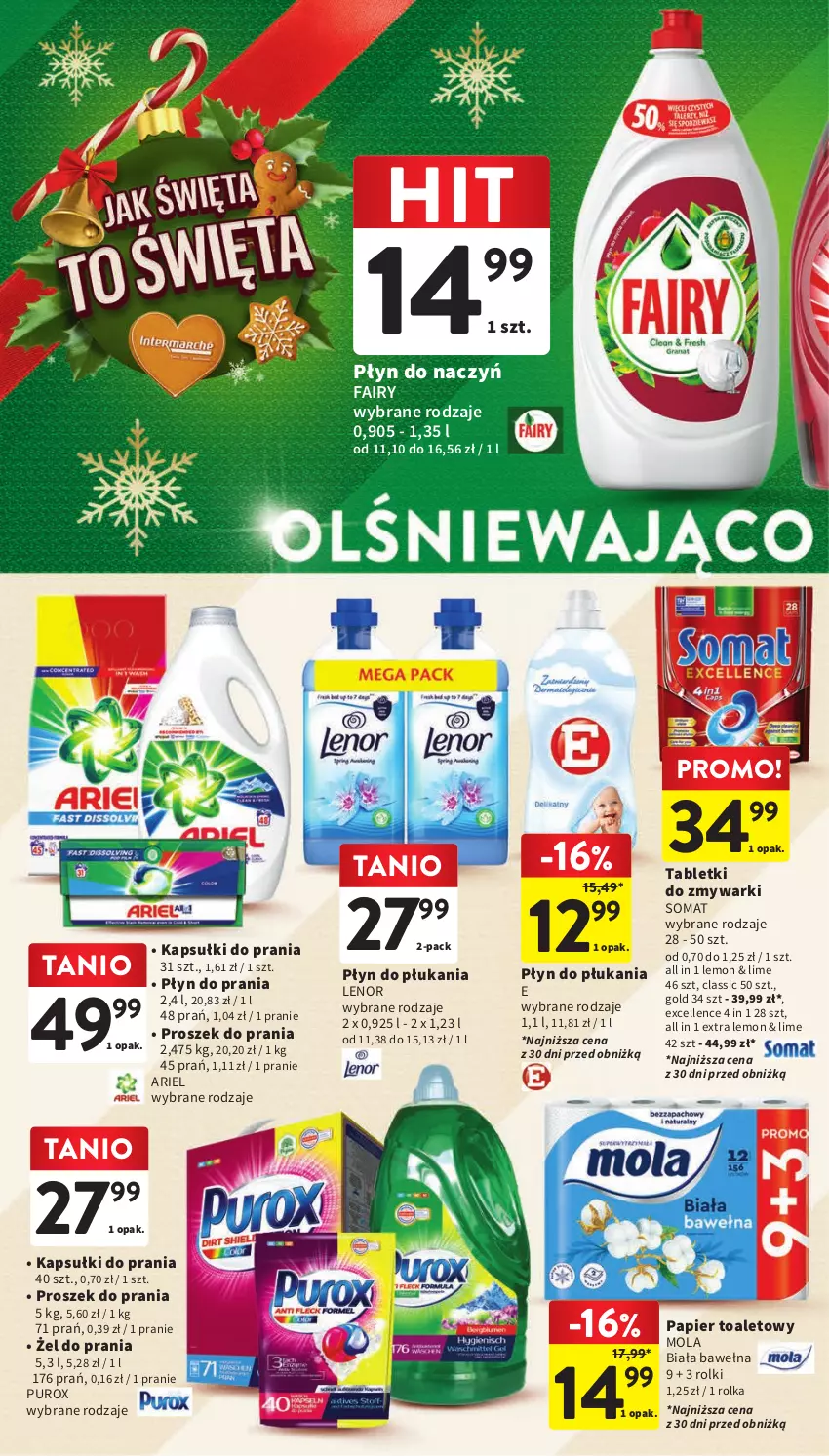 Gazetka promocyjna Intermarche - Gazetka Intermarche - ważna 30.11 do 06.12.2023 - strona 44 - produkty: Ariel, Fa, Fairy, Kapsułki do prania, Lenor, Mola, Papier, Papier toaletowy, Płyn do płukania, Płyn do prania, Proszek do prania, Pur, Rolki, Somat, Tablet, Tabletki do zmywarki, Wełna, Zmywarki