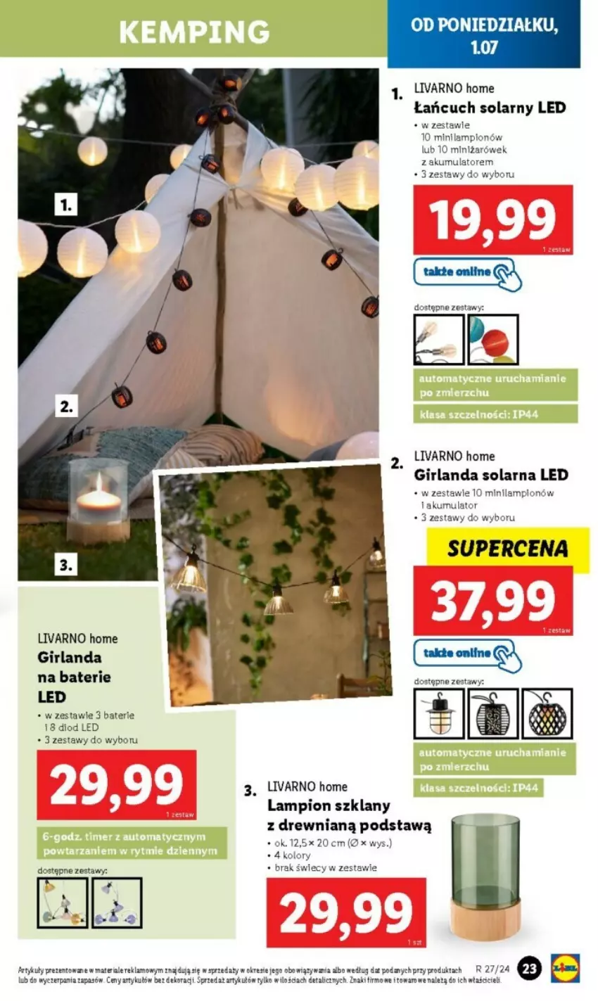 Gazetka promocyjna Lidl - ważna 01.07 do 06.07.2024 - strona 20 - produkty: Akumulator, Girlanda, Ivar, Lampion, Lampion szklany