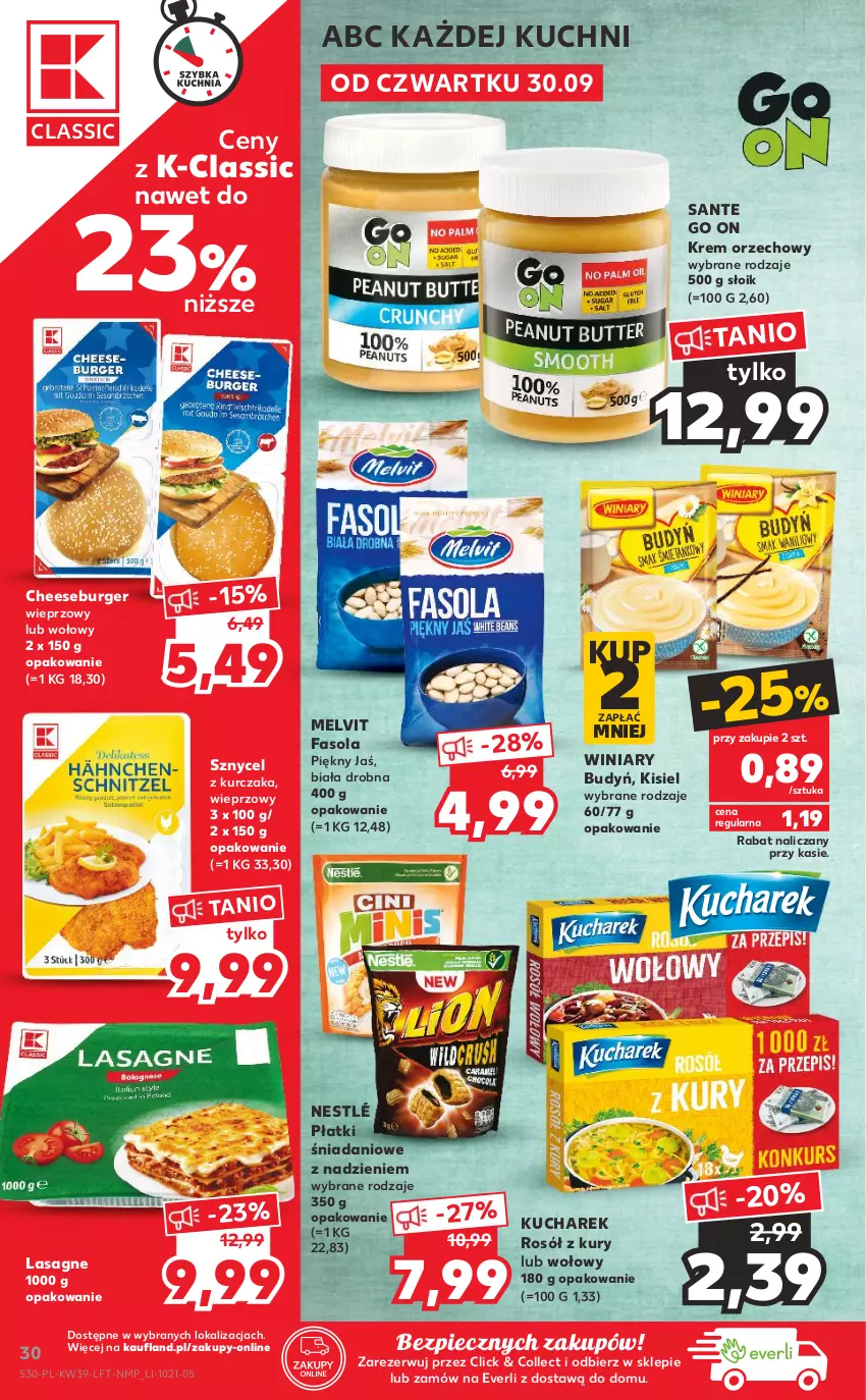 Gazetka promocyjna Kaufland - OFERTA TYGODNIA - ważna 30.09 do 06.10.2021 - strona 30 - produkty: Budyń, Burger, Danio, Fa, Fasola, Kisiel, Krem orzechowy, Kucharek, Kurczak, Lasagne, Melvit, Nestlé, Piec, Rosół, Sante, Winiary