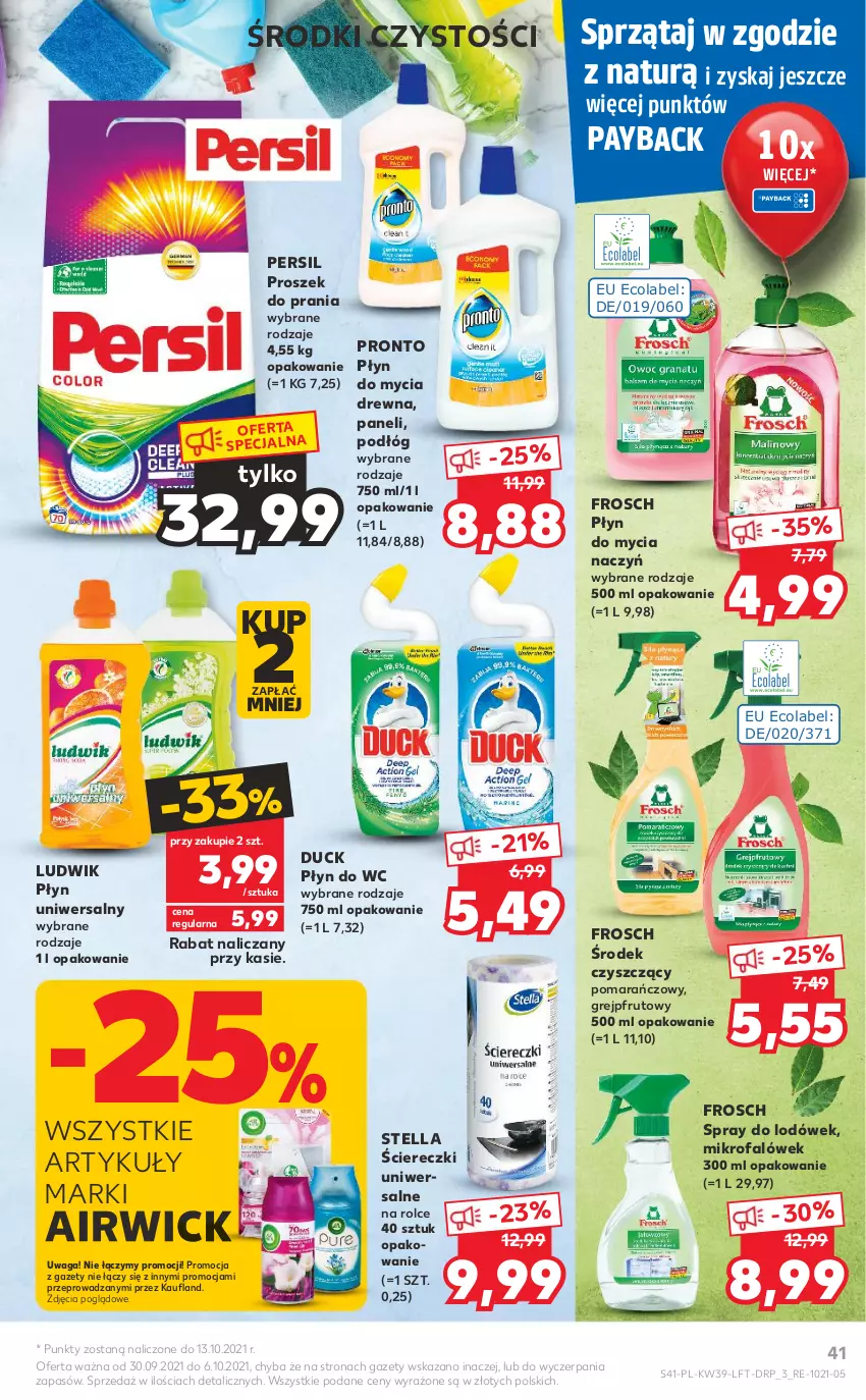 Gazetka promocyjna Kaufland - OFERTA TYGODNIA - ważna 30.09 do 06.10.2021 - strona 41 - produkty: Do mycia naczyń, Duck, Fa, Frosch, Grejpfrut, Ludwik, Persil, Płyn do mycia, Płyn do mycia naczyń, Płyn do wc, Pronto, Proszek do prania, Waga