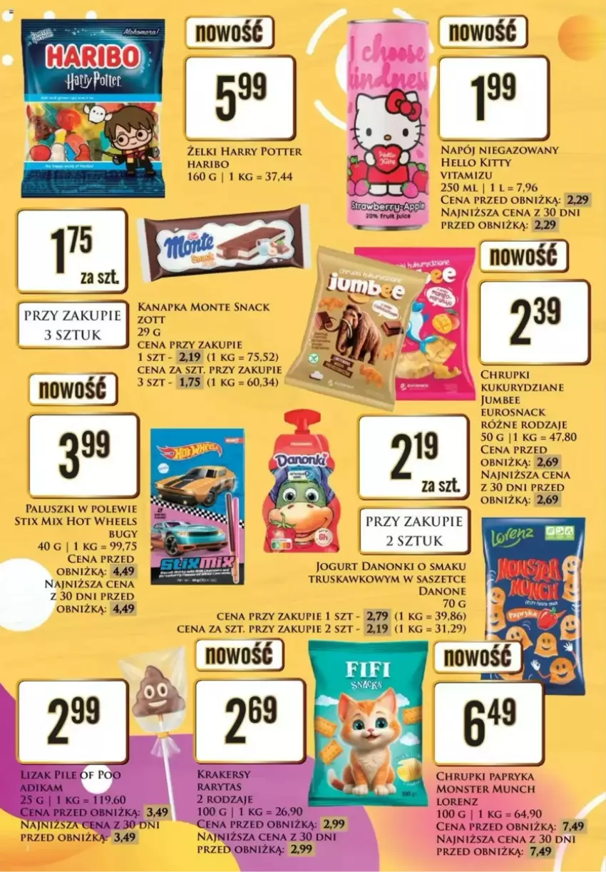 Gazetka promocyjna Dino - ważna 26.05 do 31.05.2025 - strona 2 - produkty: Chrupki, Danone, Danonki, Haribo, Harry Potter, Hot Wheels, Jogurt, Lorenz, Monster Munch, Napój, Napój niegazowany, Papryka